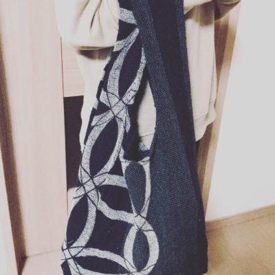 手織綿スカーフ Handwoven cotton scarf TSUBAKI 七宝