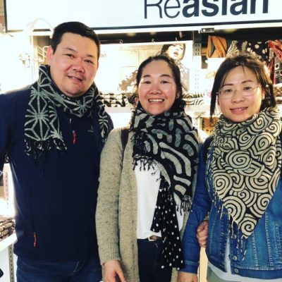 手織綿スカーフ Handwoven cotton scarf TSUBAKI 青海波