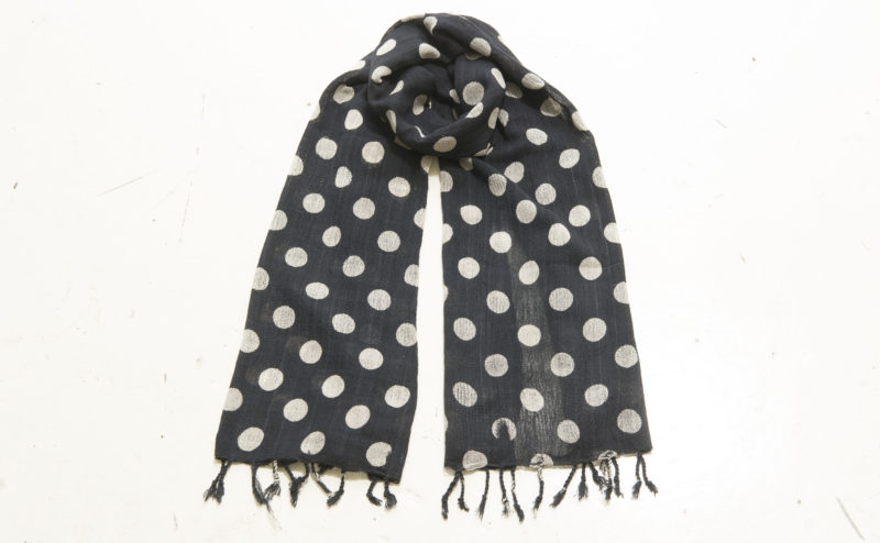 手織綿スカーフ Handwoven cotton scarf TSUBAKI 水玉