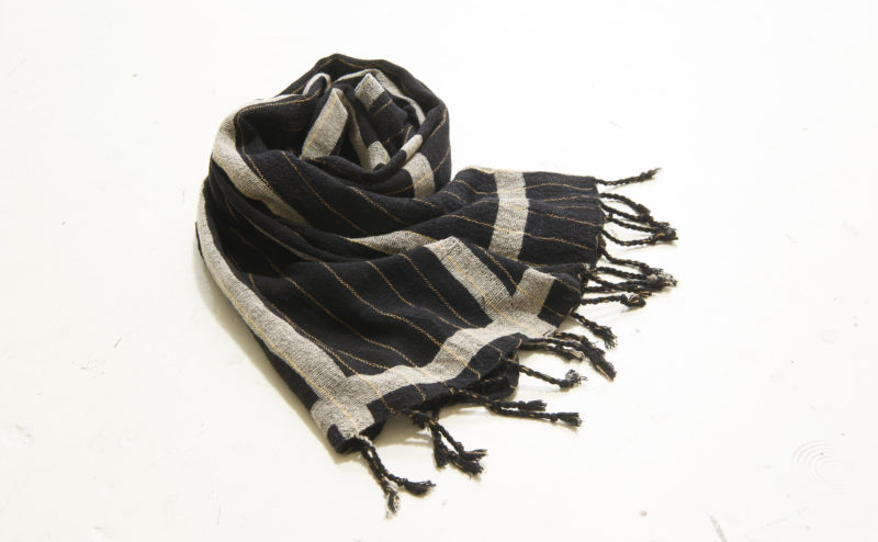 手織綿スカーフ Handwoven cotton scarf TSUBAKI 格子