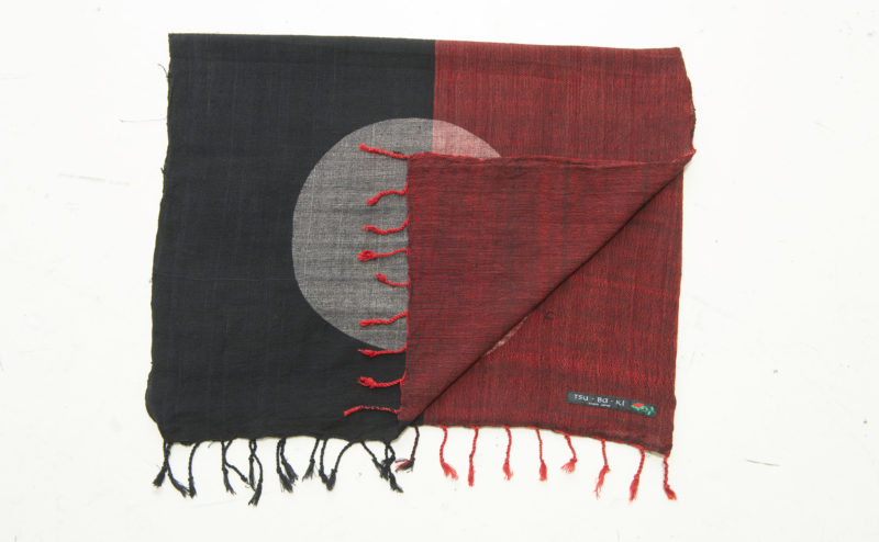 手織綿スカーフ Handwoven cotton scarf TSUBAKI 日の丸