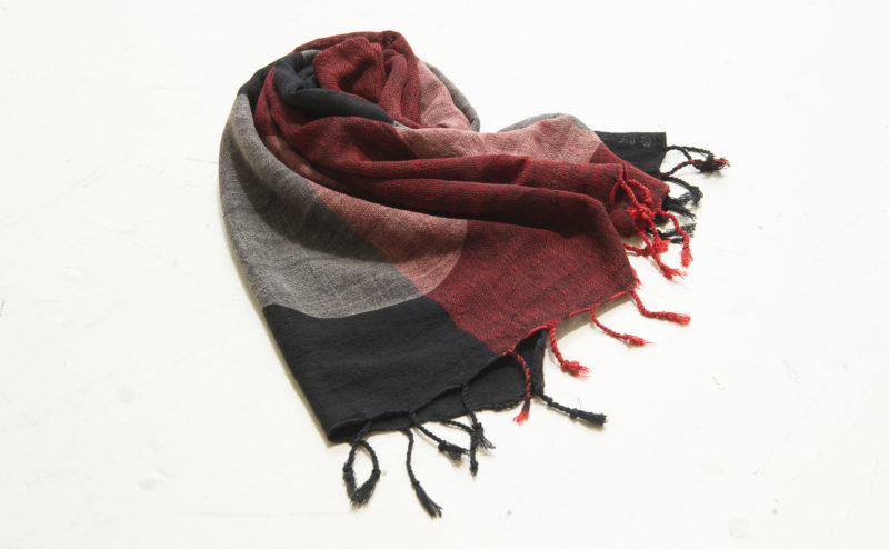 手織綿スカーフ Handwoven cotton scarf TSUBAKI 日の丸