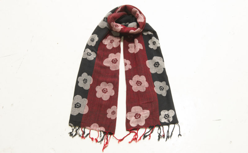 手織綿スカーフ Handwoven cotton scarf TSUBAKI 椿