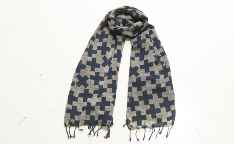 手織綿スカーフ Handwoven cotton scarf TSUBAKI 十字格子