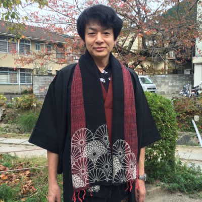 手織綿スカーフ Handwoven cotton scarf TSUBAKI 菊