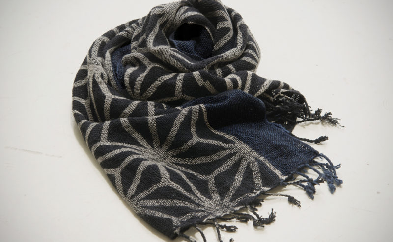 手織綿スカーフ Handwoven cotton scarf TSUBAKI 麻