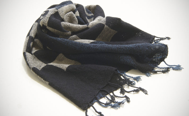 手織綿スカーフ Handwoven cotton scarf TSUBAKI 市松