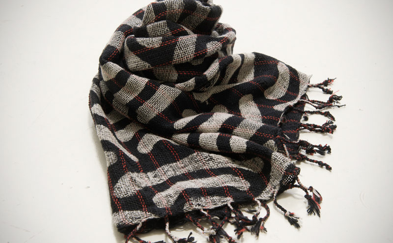 手織綿スカーフ Handwoven cotton scarf TSUBAKI 青海波