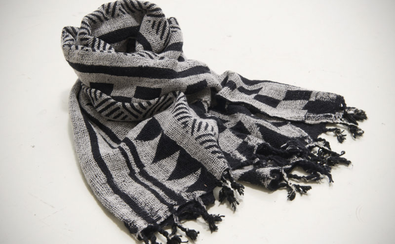手織綿スカーフ Handwoven cotton scarf TSUBAKI トライバル
