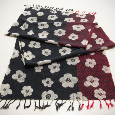 手織綿スカーフ Handwoven cotton scarf TSUBAKI 椿